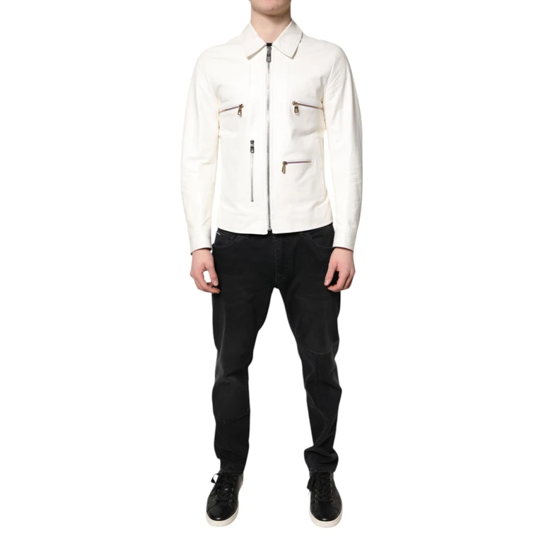 White Collared Full Zip Biker Coat Jacket Sheep Clothing - Men