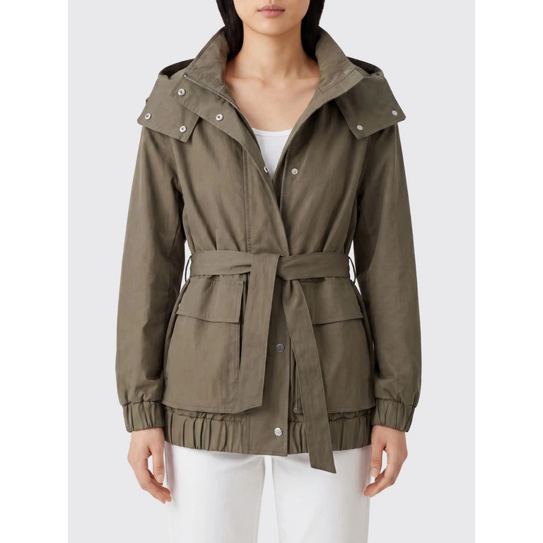 Short Cotton Blend Windbreaker Jacket with Hood and Waist Belt (261W00F57200OOCTDARK)