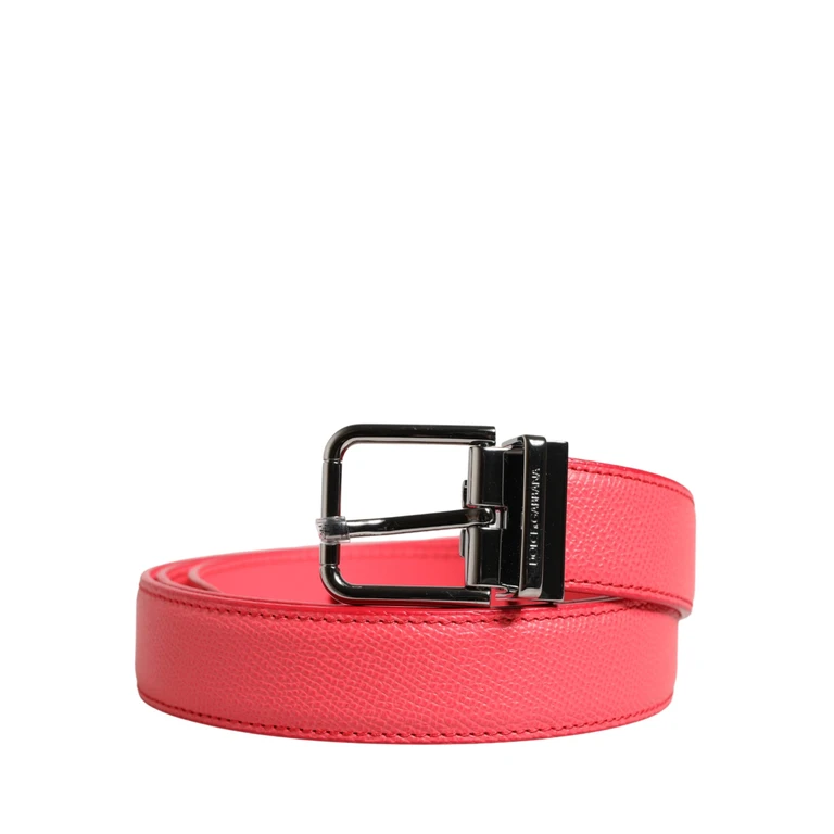 Dolce & Gabbana Pink Calf Leather Silver Metal Buckle Belt - Women