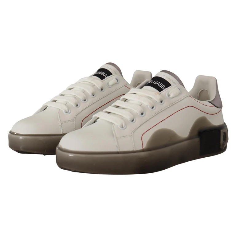 Dolce & Gabbana White Leather Shoes Womens Logo Portofino Sneakers - Women