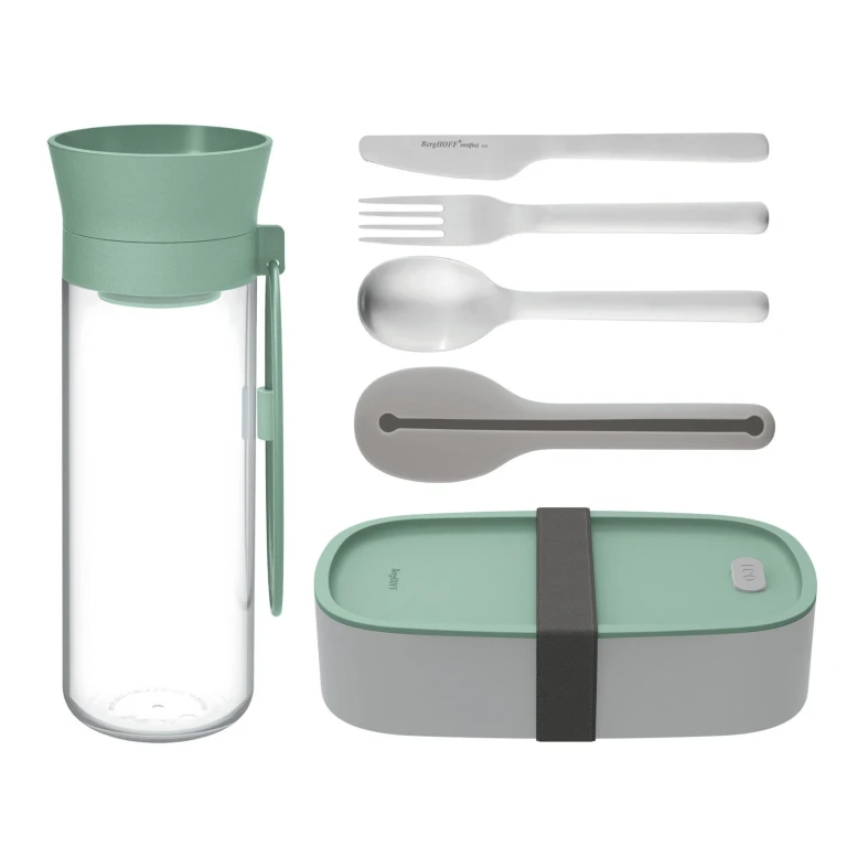 Leo Water Bottle, Flatware & Bento Box Lunch Set, Green