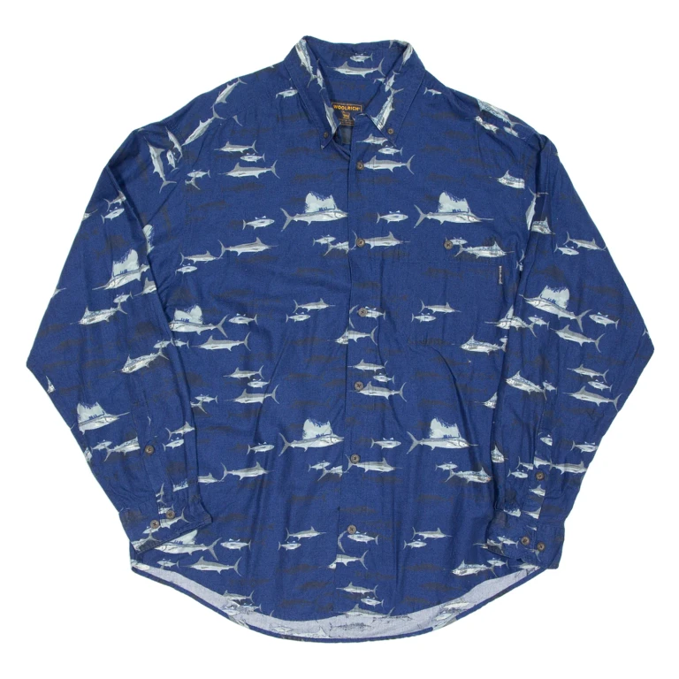 WOOLRICH Mens Shirt Blue Crazy Pattern Long Sleeve L