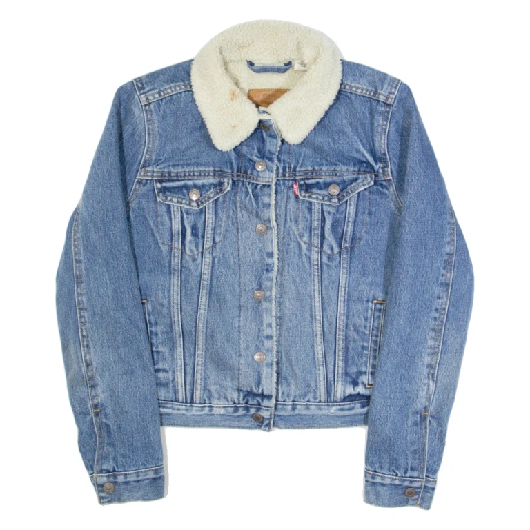 LEVI'S BIG E Womens Sherpa Lined Denim Jacket Blue XS