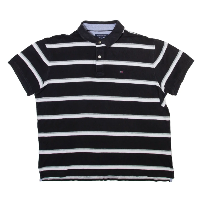 TOMMY HILFIGER Mens Polo Shirt Black Striped L