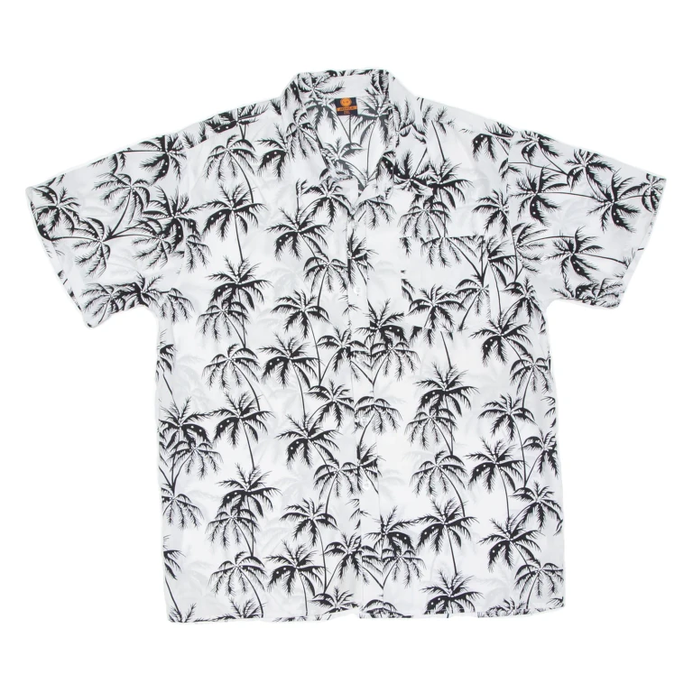 Mens Hawaiian Shirt White Floral 2XL