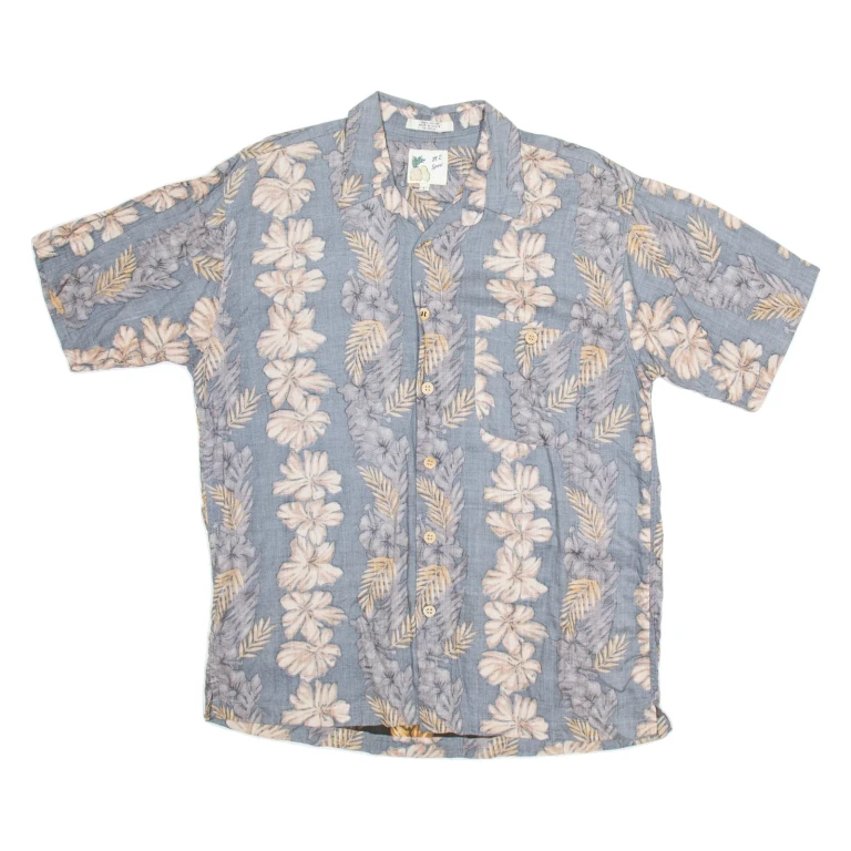 M.E SPORT Mens Hawaiian Shirt Grey Floral L
