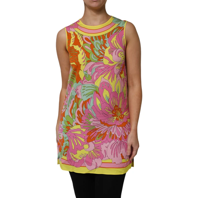 Dolce & Gabbana Multicolor Floral Roundneck Sleeveless Top Silk Elastane - Women
