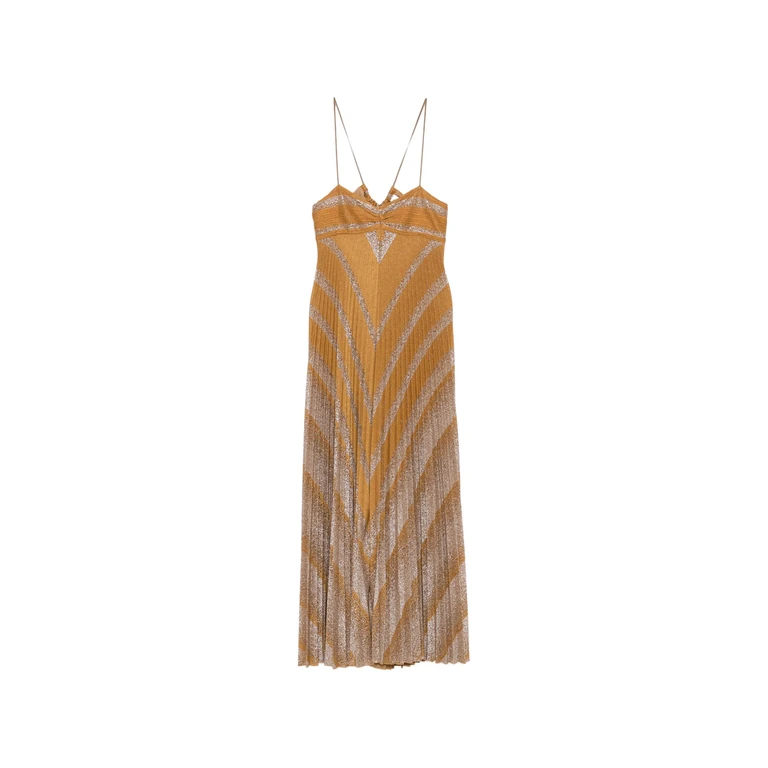 Pleated Metallic-effect Maxi Dress