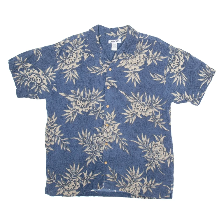 CHEROKEE Mens Hawaiian Shirt Blue Floral L