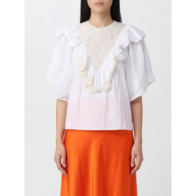 Cotton Blouse with Lace Inserts and Ruffles (DOLLY1TEEWHITE)