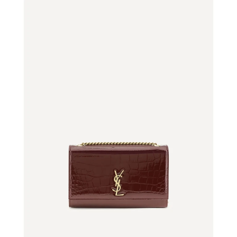 SAINT LAURENT Small Kate Schultertasche aus krokodilgeprägtem Lackleder