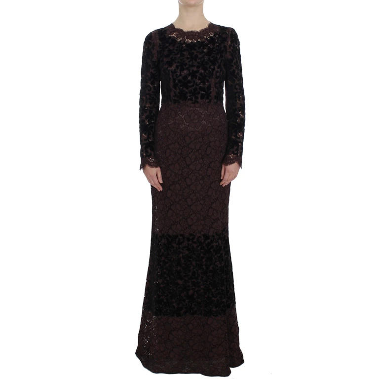 Dolce & Gabbana Purple Floral Lace Ricamo Maxi Dress Black Rayon - Women