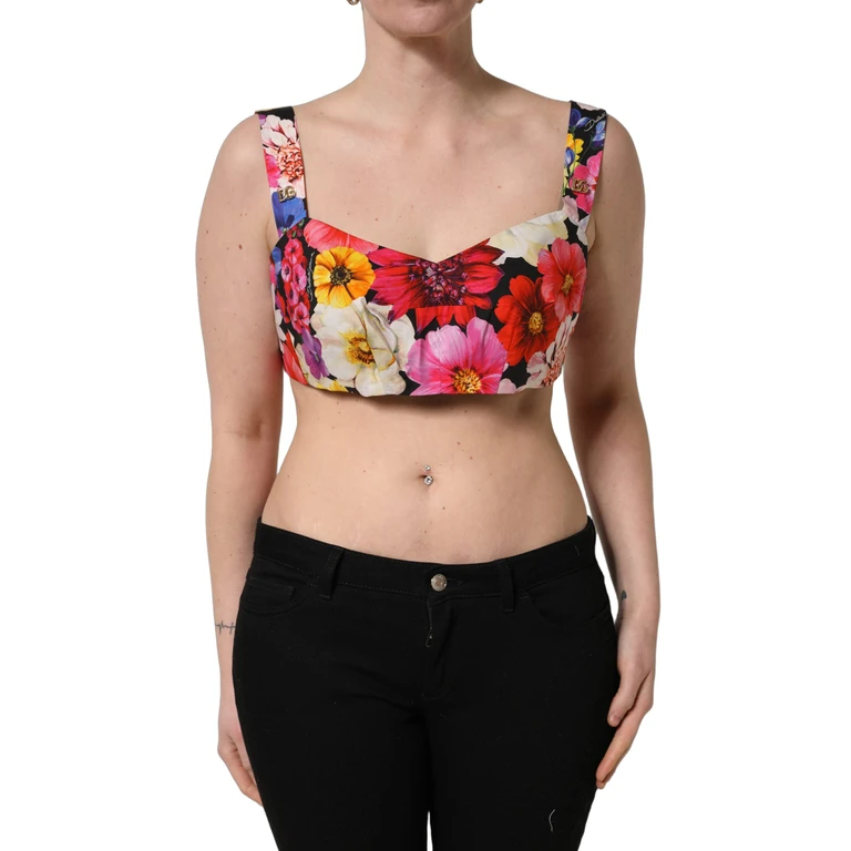 Dolce & Gabbana Multicolor Floral Cropped Bustier Tank Top Cotton - Women