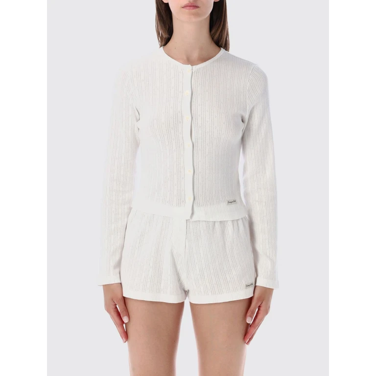 Slim Fit Cotton Crewneck Cardigan with Applied Logo (CA04576326WH0148)