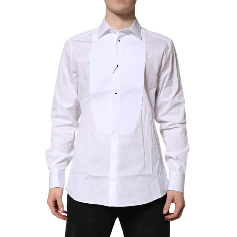 Dolce & Gabbana White Silk Bib Poplin Gold Men Formal Shirt - Men