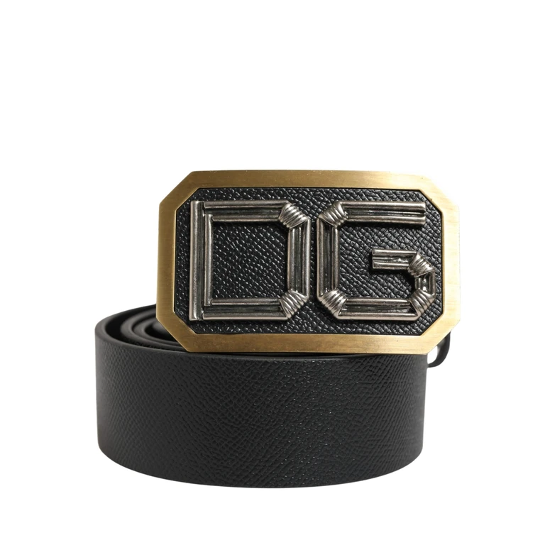 Dolce & Gabbana Men Black Leather Dg Logo Metal Buckle Belt Calf - Men