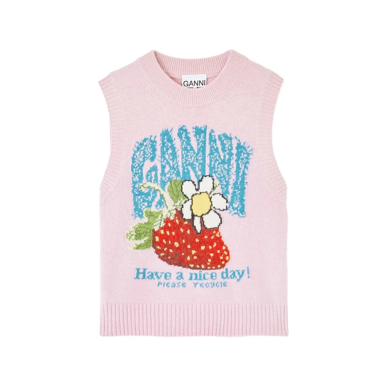 Ganni Strawberry-motif Intarsia-knit Vest