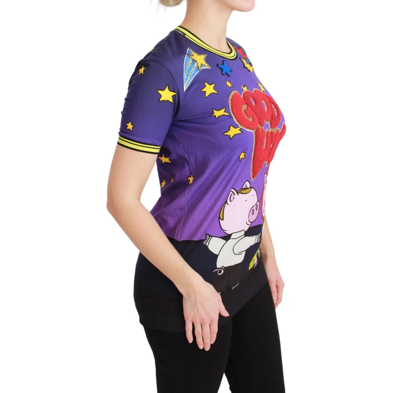 Dolce & Gabbana Purple Year Of The Pig Top Cotton T-Shirt - Women