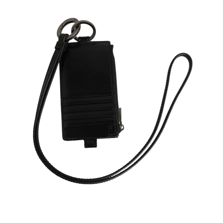 Dolce & Gabbana Black Leather Logo Embossed Lanyard Card Holder Wallet Horse - Men