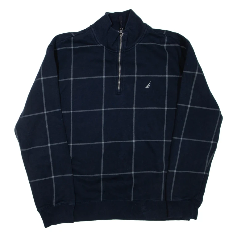NAUTICA Mens Patterned Jumper Blue 1/4 Zip Tight Knit XL