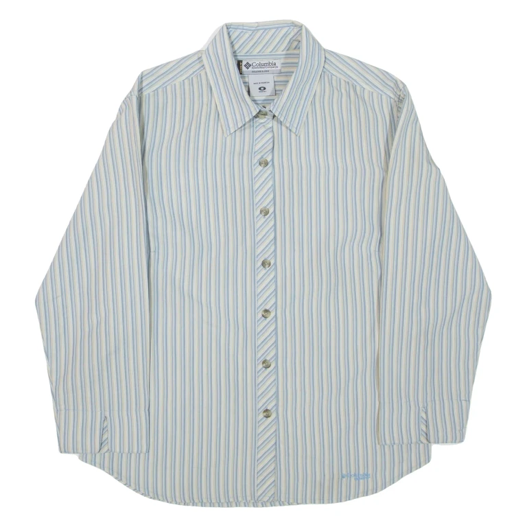 COLUMBIA Womens Shirt Blue Striped 3/4 Sleeve M