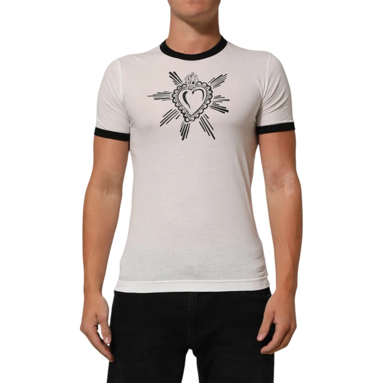 Dolce & Gabbana White Sacred Heart Cotton Crew Neck T-Shirt - Men