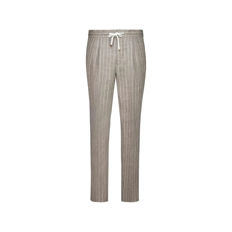 Brunello Cucinelli Stripe Linen Pants With Drawstring And Double Pleat
