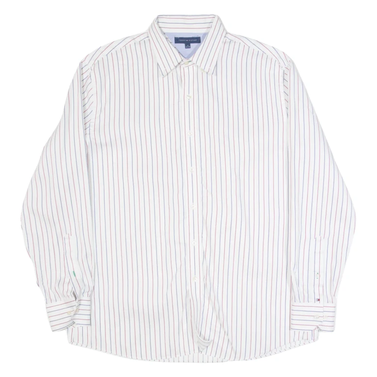 TOMMY HILFIGER Mens Shirt White Striped Long Sleeve L