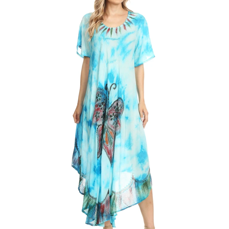 Sakkas Nalani Womens Flowy Caftan Tie Dye Summer Dress Cover up Relax Fit
