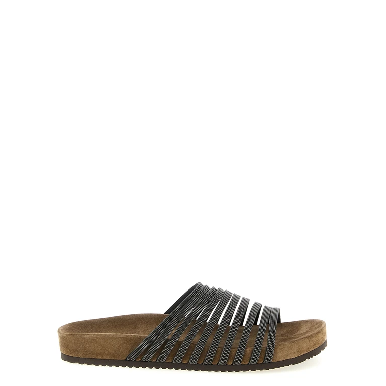 Brunello Cucinelli Black Lamb Leather Slides Shoe - Women