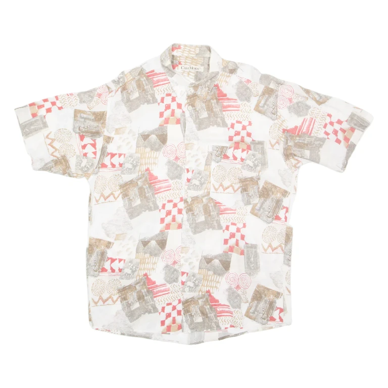 CASA MODA Mens Shirt White Crazy Pattern L