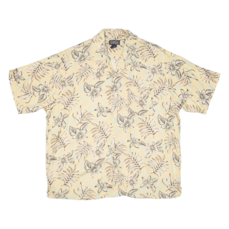 HAROLD POWELL Mens Hawaiian Shirt Yellow Floral XL