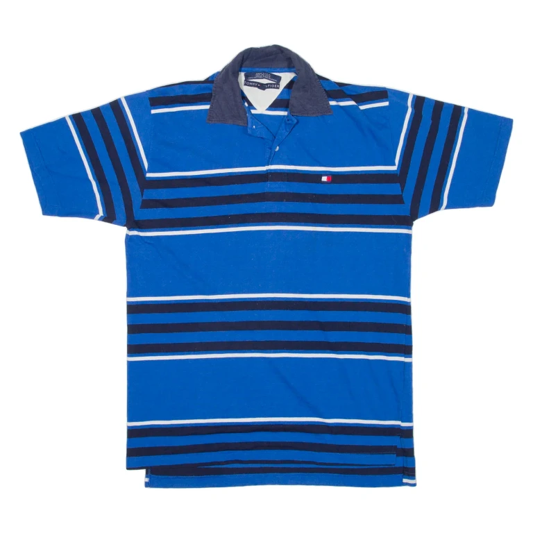 TOMMY HILFIGER Mens Polo Shirt Blue Striped L