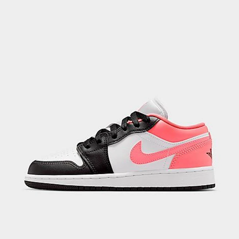 Jordan Big Kids Air Retro 1 Low Casual Shoes in Black/White/Pink Gaze Size: 3.5
