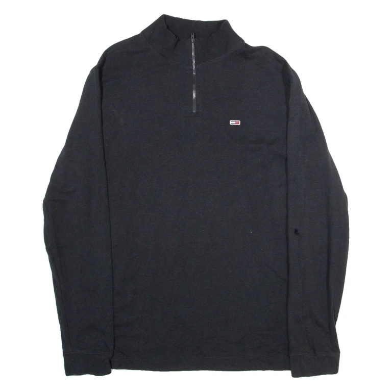TOMMY HILFIGER Mens Sweatshirt Black 1/4 Zip L