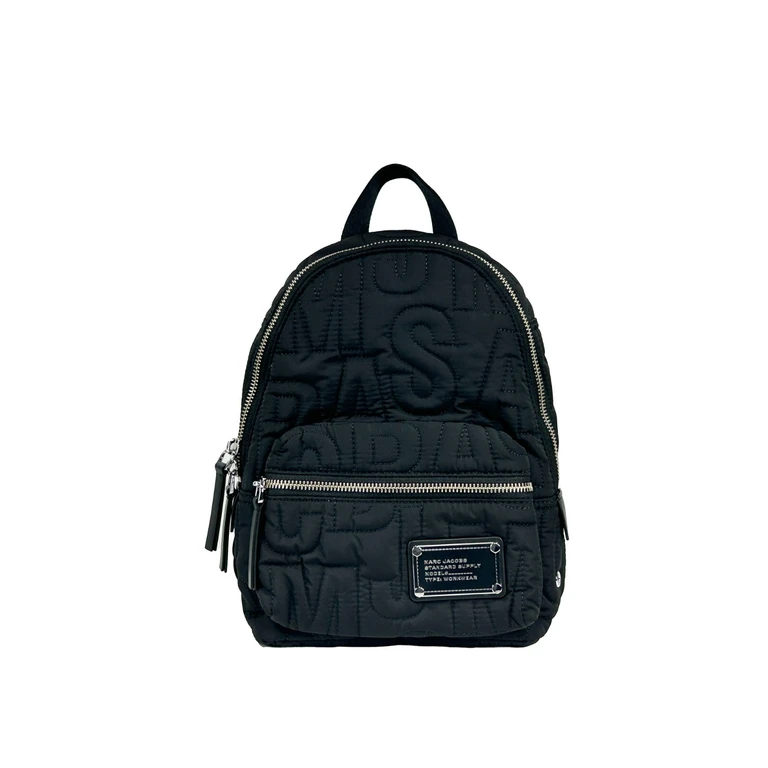 Marc Jacobs Small Black Quilted Backpack Bookbag Silver Nylon - Women