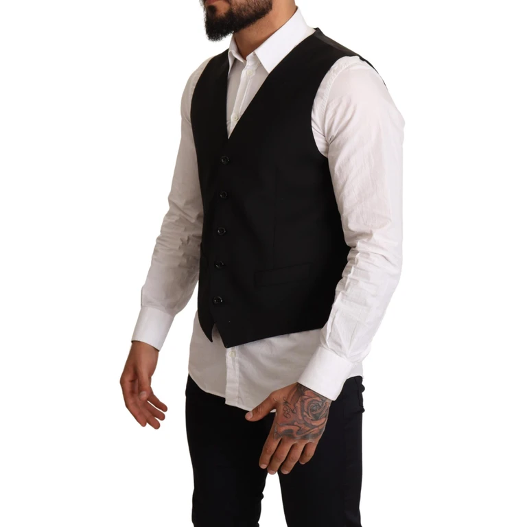 Dolce & Gabbana Black Formal Dress Vest Polyester Wool Elastane - Men