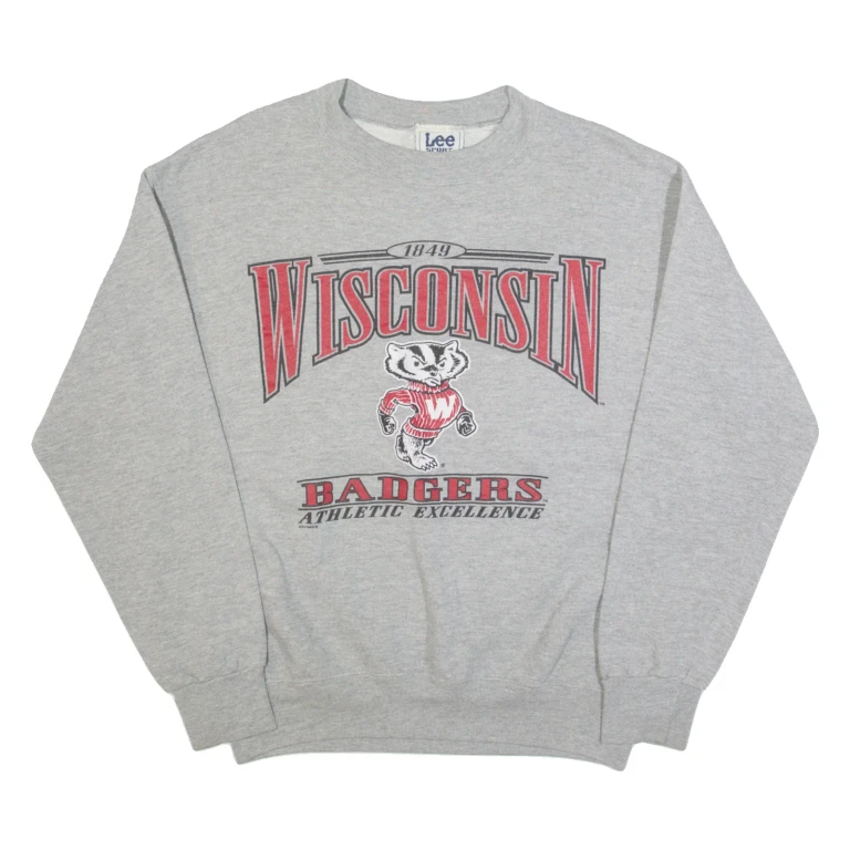LEE SPORT Wisconsin Badgers Mens Sweatshirt Grey 90s USA M