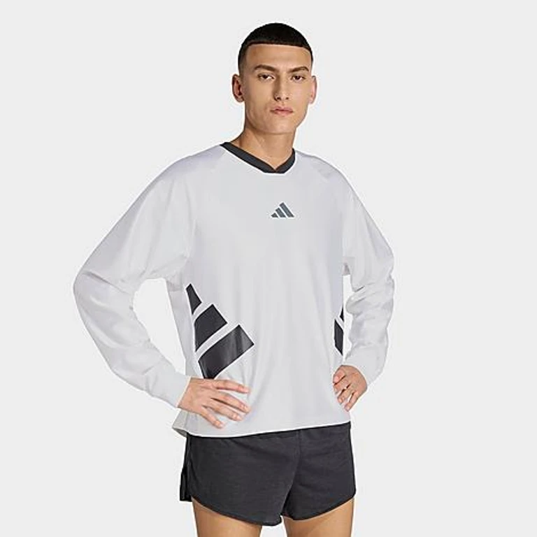 adidas Men's All Time Classics Long-Sleeve Running T-Shirt in White/Black Size: XS