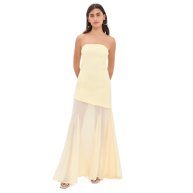 endless rose Strapless Combined Godet Dress Yellow L