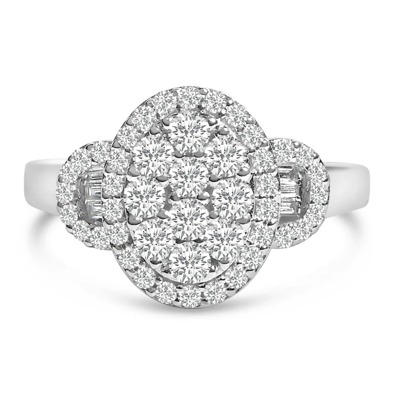 10K White Gold 1.0 Cttw Diamond Oval Cluster with Halo Vintage-Inspired Art Deco Buckle Style Statement Ring (G-H Color, SI1-SI2 Clarity)
