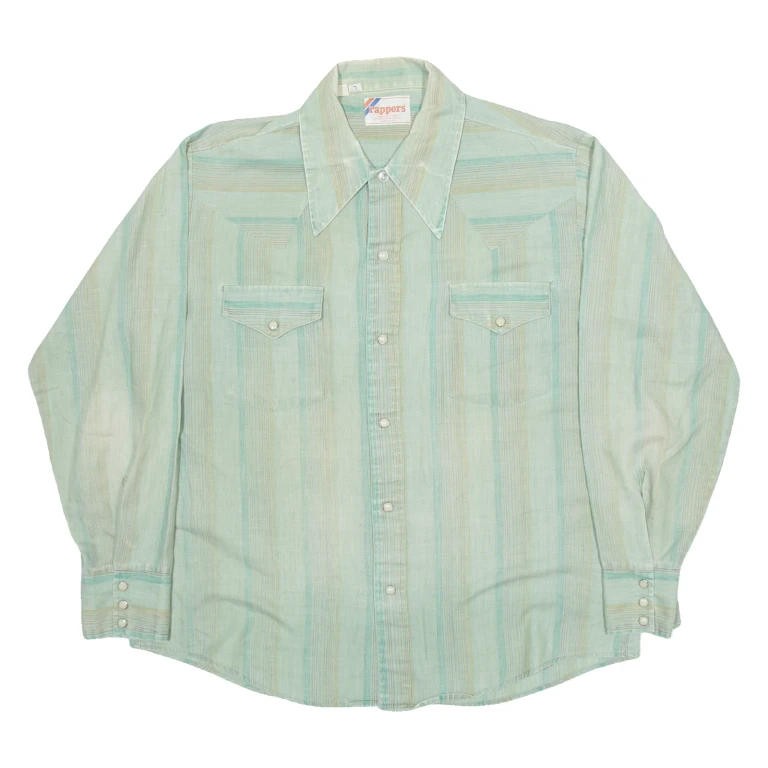 WRAPPERS Womens Shirt Green Striped Long Sleeve L