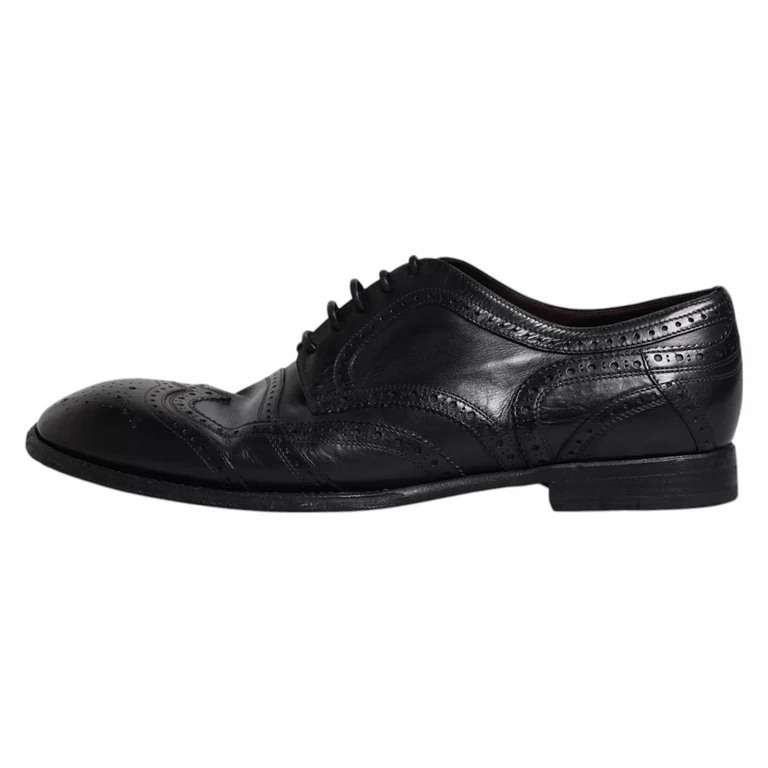 Dolce & Gabbana Dark Blue Leather Derby Wingtip Formal Shoes Calfskin - Men