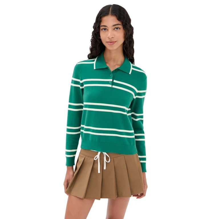 State & Lake Long Sleeve Striped Polo White/Red L