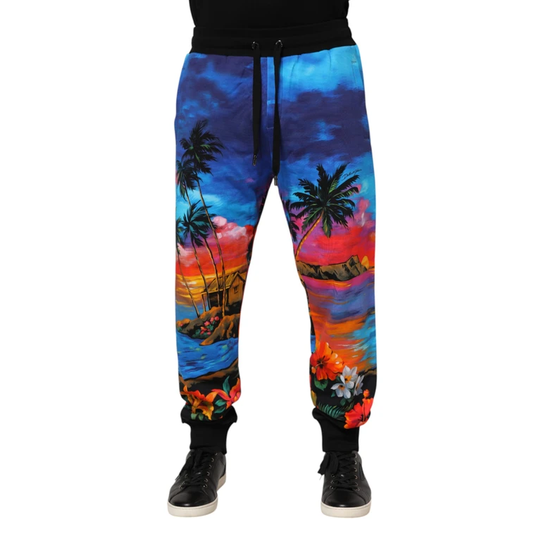 Dolce & Gabbana Blue Hawaiian Print Jogger Sweatpants Pants Cotton - Men