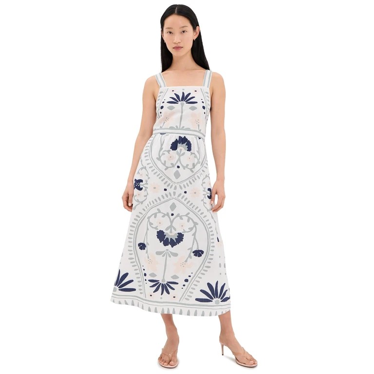 Cleobella Carmen Midi Dress Liliana Blue Surf Print S
