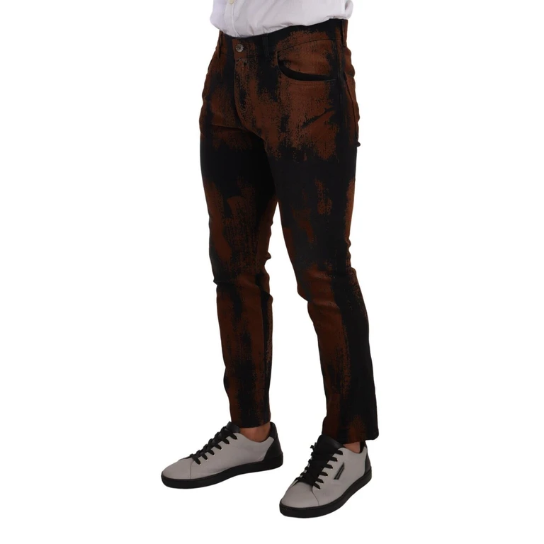 Dolce & Gabbana Black Brown Tie Dye Cotton Skinny Denim Jeans And Elastane Clothing - Men
