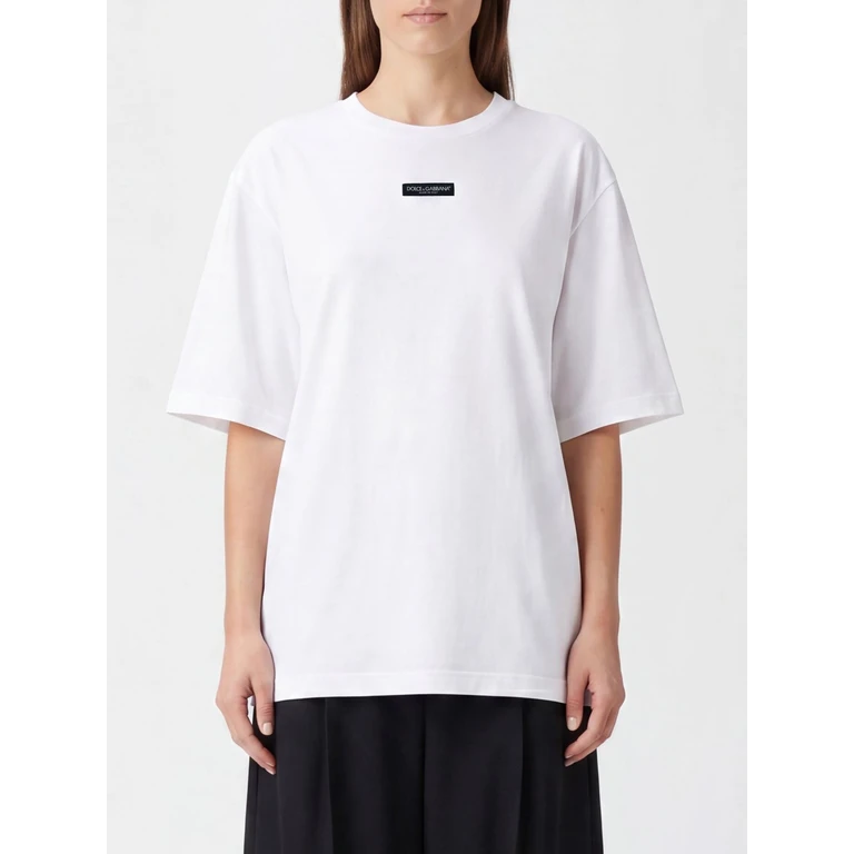Cotton Crewneck T-Shirt with Contrast Logo and Dropped Shoulders (F8V78THU7MAW0800)