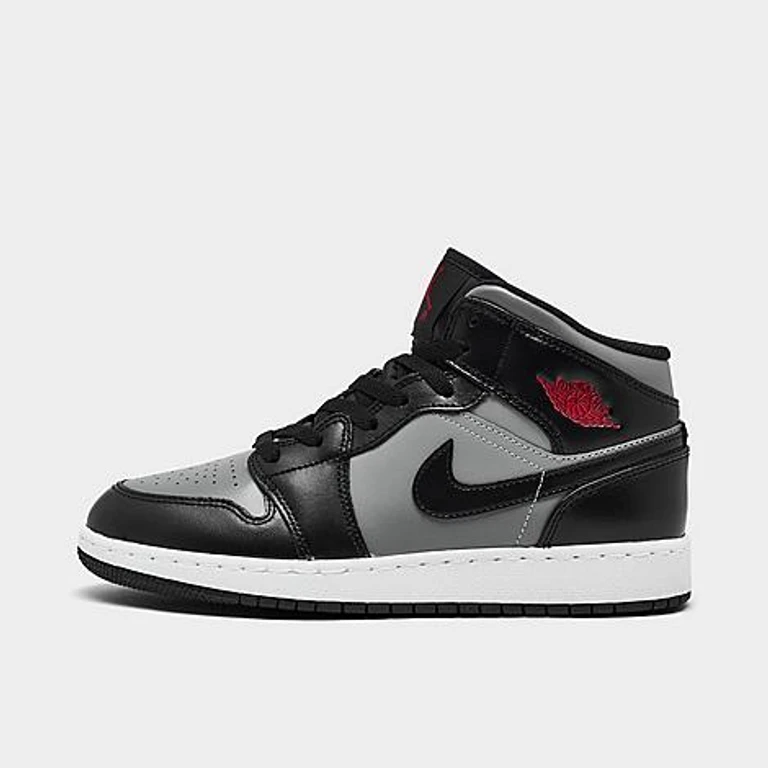 Big Kids Air Retro 1 Mid Casual Shoes in Black/Gym Red/Particle Grey Size: 3.5