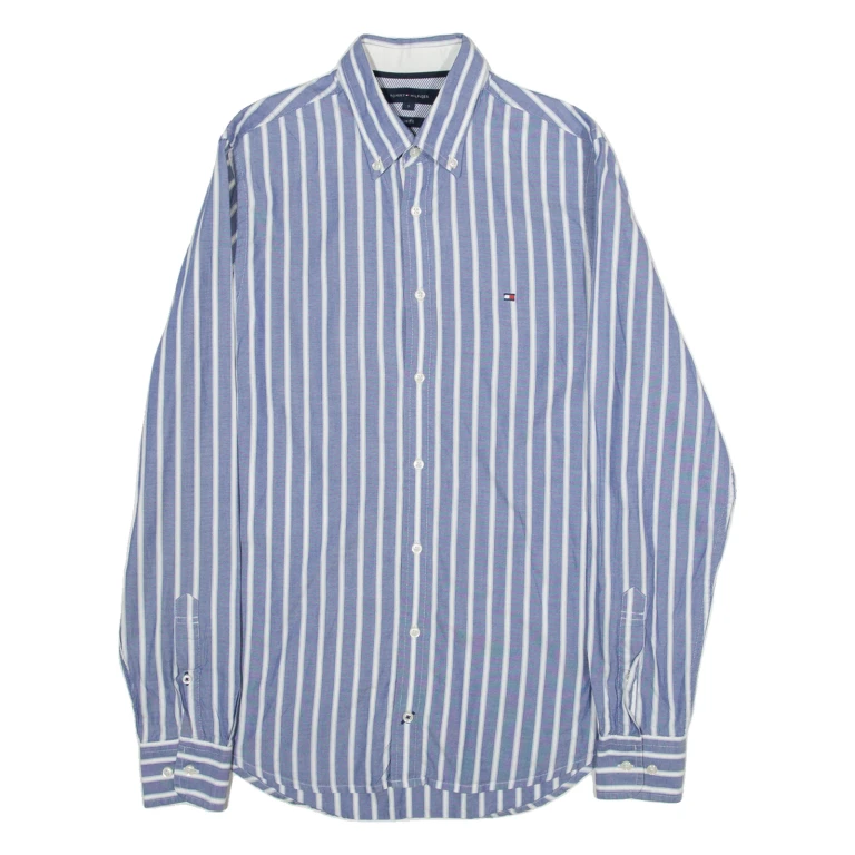 TOMMY HILFIGER Slim Fit Mens Shirt Blue Striped Long Sleeve S